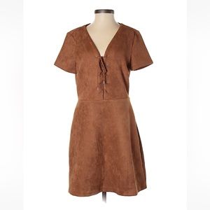 Faux Suede Lace-Up front Dress